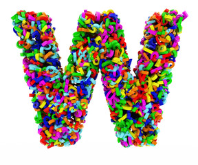 The letter W consists of numbers. Colored letters on a white background. 3D render.
