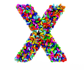 The letter X consists of numbers. Colored letters on a white background. 3D render.