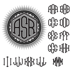 set of letters for decoration stylish retro monogram
