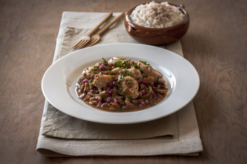 Chicken and pomegranate curry with rice