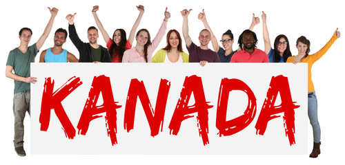Kanada multikulturell Gruppe junge Leute People halten Schild