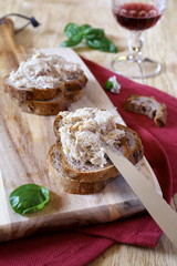 French rillettes, meat spread and wineglass