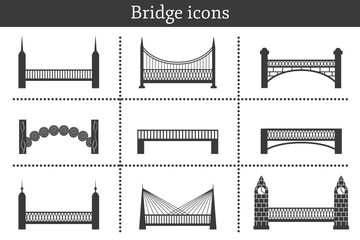 Set of icons in flat style on bridges theme. City construcnion