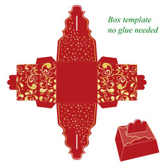 Red gift box template with floral pattern