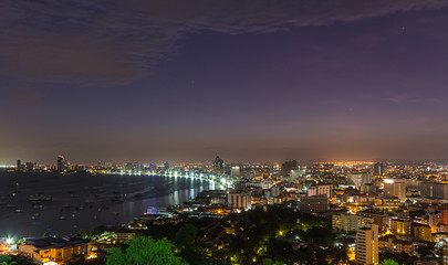 Fototapeta premium Pattaya city and sea at twilight time, Thailand
