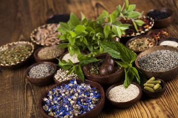 Obraz na płótnie Canvas Alternative medicine, dried herbs background