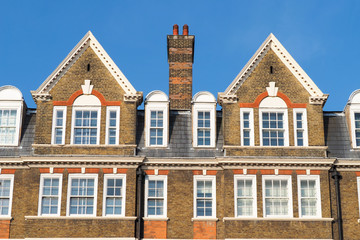 Typical London buildings roofs with chimney