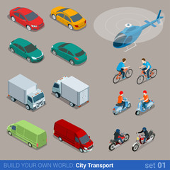 Flat 3d isometric city transport icon set