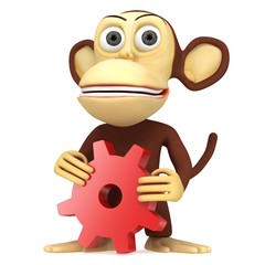 3d cute monkey with red gear