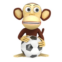3d cute monkey with soccer ball