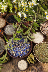 Alternative medicine, dried herbs background