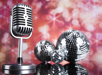 Vintage microphone and Music background