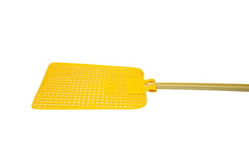 Flyswatter, yellow plastic swatter isolated on white