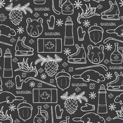 Seamless background with cartoon hand drawn objects on Canada