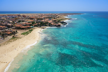Aerial view of Santa Maria beach in Sal Island Cape Verde - Cabo