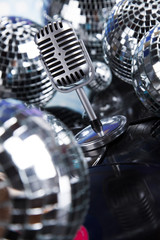 Disco Ball, Microphone and Music background