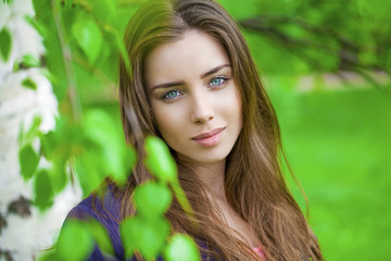 Russian beauty - Young brunette girl at a white birch