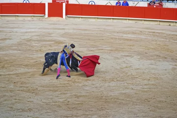 Foto op Plexiglas Stierenvechten Stierenvechter demonstreert zijn talent op een stierenvechtshow