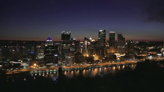 PITTSBURGH, PA - Circa, August, 2015 - A morning sunrise establishing shot of Pittsburgh as seen from Mt. Washington.