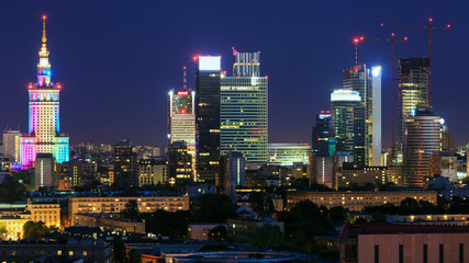 Warsaw city center at night