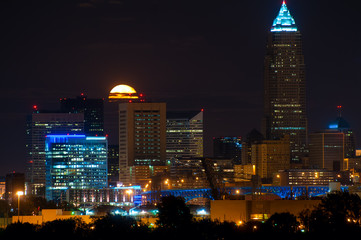 Moonrise behind Cleveland, Ohio