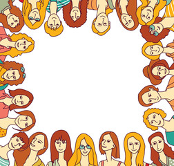 Woman faces frame color border isolate white