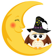 Halloween owl on the moon