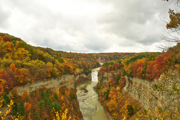 Fototapeta premium Autumn scene of waterfalls and gorge