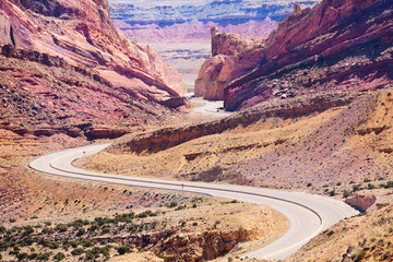 Curvy Interstate 70 road goes through Utah USA