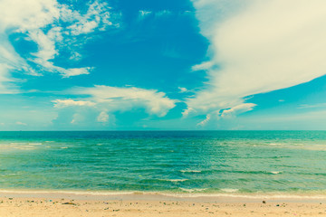 Cha Am tropical beach and sea in Thailand. Retro filter