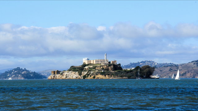 Alcatraz Island Timelapse. Alcatraz Island time lapse shot on a beautiful day in San Francisco. Rendered in UltraHD 4K from high resolution stills.
