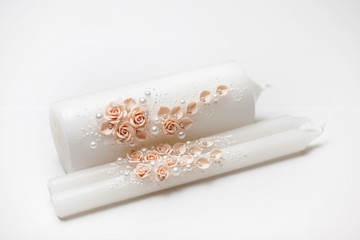 Wedding candlestick with flower decoration before wedding ceremony