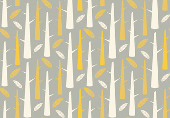 Tree forest with feathers, seamless pattern