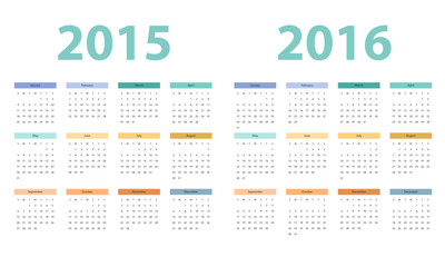 2015 and 2016 years calendar