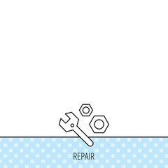 Repair icon. Spanner tool with screw-nut sign.