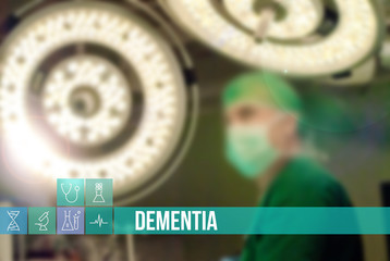 Dementia medical concept image with icons and doctors on background