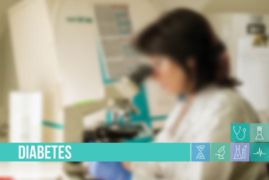 Diabetes medical concept image with icons and doctors on background