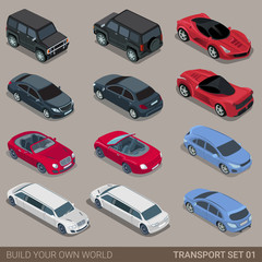 Flat 3d isometric city road transport icon set