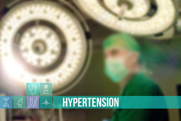 Hypertension medical concept image with icons and doctors on background