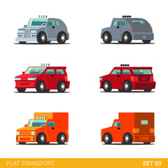 Flat 3d isometric city transport icon set: cars and van