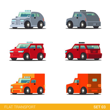 Flat 3d isometric city transport icon set: cars and van