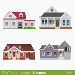 Flat style countryside buildings set