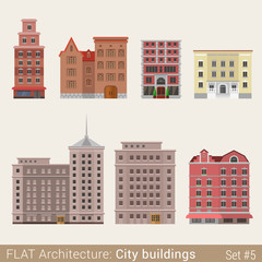 Flat style classic municipal buildings vector set