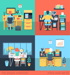 Flat vector people work at home or office in workplace