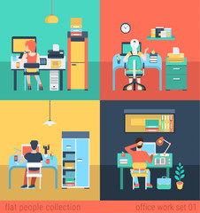 Office and freelance work in workplace furniture vector concept
