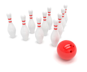 Bowling ball and skittles isolated