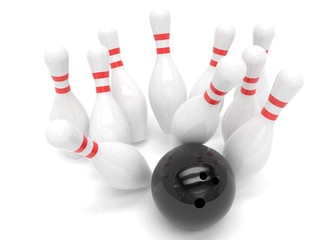 Bowling ball and skittles isolated