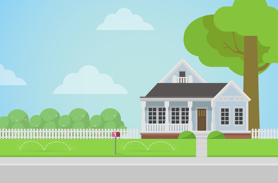 Flat style vector countryside family house with backyard