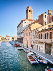 Fototapeta na wymiar Venice - Canal, Boats and Buildings