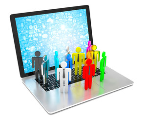 Fototapeta premium group of people figures on laptop, 3d render